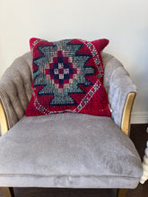 Load image into Gallery viewer, Vintage Pink and Turquoise Herki Rug Pillow