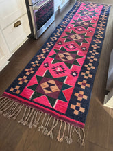 Load image into Gallery viewer, Vintage Turkish Kilim Pink and Navy Star Runner Rug