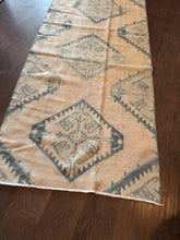 Load image into Gallery viewer, Vintage Turkish Tan with Gray and Blue Runner Rug
