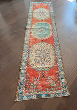 Load image into Gallery viewer, Vintage Turkish Orange and Aqua Runner Rug