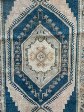 Load image into Gallery viewer, Vintage Tan and Blue Turkish Ruggie Rug