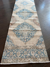 Load image into Gallery viewer, Vintage Turkish Ecru and Blue Runner Rug