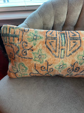 Load image into Gallery viewer, Turkish Orange, Navy and Green Rug Pillow