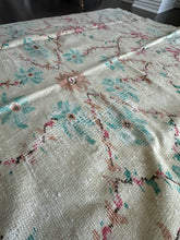 Load image into Gallery viewer, Vintage Turkish Ecru with Turquoise and Pink Area Rug