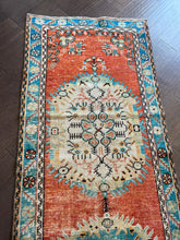 Load image into Gallery viewer, Vintage Turkish Orange and Aqua Runner Rug