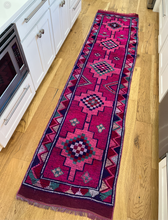 Load image into Gallery viewer, Vintage Turkish Pink and Purple Herki Runner Rug