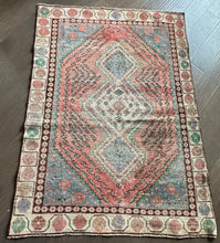 Load image into Gallery viewer, Vintage Pink and Blue Geometric Turkish Accent Rug