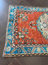 Load image into Gallery viewer, Vintage Turkish Orange and Aqua Runner Rug