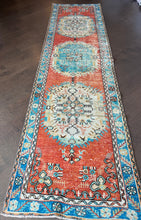 Load image into Gallery viewer, Vintage Turkish Orange and Aqua Runner Rug