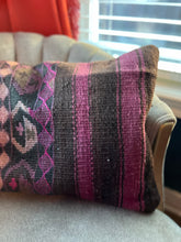 Load image into Gallery viewer, Turkish Purple, Pink and Black and Brown Kilim Rug Pillow