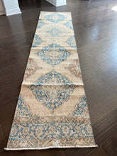 Load image into Gallery viewer, Vintage Turkish Ecru and Blue Runner Rug