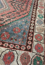 Load image into Gallery viewer, Vintage Pink and Blue Geometric Turkish Accent Rug