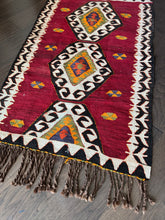 Load image into Gallery viewer, Vintage Turkish Red, Black and White Kilim Accent Rug