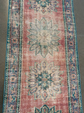 Load image into Gallery viewer, Vintage Raspberry and Aqua Turkish Rug Runner