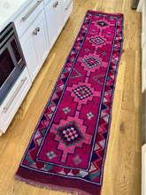 Load image into Gallery viewer, Vintage Turkish Pink and Purple Herki Runner Rug