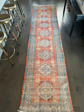 Load image into Gallery viewer, Vintage Orange, Turquoise and Blue Runner Rug