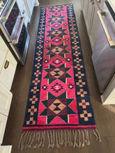 Load image into Gallery viewer, Vintage Turkish Kilim Pink and Navy Star Runner Rug