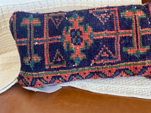 Load image into Gallery viewer, Vintage Turkish Rug Pillow Navy and Orange