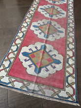 Load image into Gallery viewer, Vintage Mulberry Pink, Blue and Olive Turkish Runner Rug