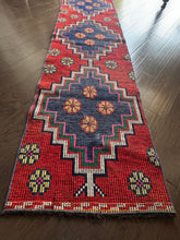 Load image into Gallery viewer, Vintage Turkish Red and Blue Runner Herki Rug