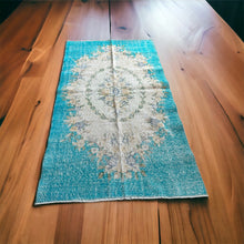 Load image into Gallery viewer, Vintage Turkish Turquoise Faded Floral Rug