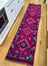 Load image into Gallery viewer, Vintage Turkish Pink and Purple Herki Runner Rug
