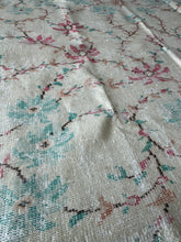 Load image into Gallery viewer, Vintage Turkish Ecru with Turquoise and Pink Area Rug