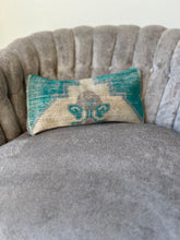 Load image into Gallery viewer, Vintage Turquoise and Tan Rug Pillow