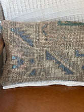 Load image into Gallery viewer, Vintage Turkish Rug Pillow Muted Navy and Tan