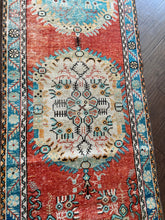 Load image into Gallery viewer, Vintage Turkish Orange and Aqua Runner Rug