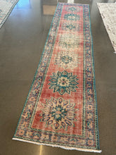 Load image into Gallery viewer, Vintage Raspberry and Aqua Turkish Rug Runner
