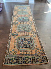 Load image into Gallery viewer, Vintage Yellow and Blue Turkish Runner Rug