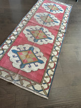 Load image into Gallery viewer, Vintage Mulberry Pink, Blue and Olive Turkish Runner Rug