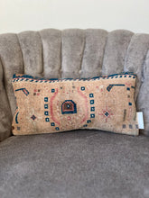 Load image into Gallery viewer, Vintage Tan, Navy and Pink Rug Pillow