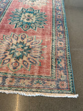 Load image into Gallery viewer, Vintage Raspberry and Aqua Turkish Rug Runner