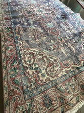 Load image into Gallery viewer, Vintage Turkish Slate Blue and Eggplant Accent Rug