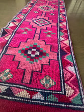 Load image into Gallery viewer, Vintage Turkish Pink and Purple Herki Runner Rug