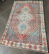 Load image into Gallery viewer, Vintage Pink and Blue Geometric Turkish Accent Rug