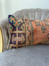 Load image into Gallery viewer, Vintage Orange, green and Navy Turkish Rug Pillow