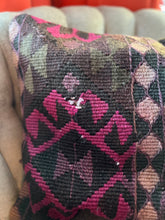 Load image into Gallery viewer, Turkish Purple, Pink and Black and Brown Kilim Rug Pillow