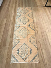 Load image into Gallery viewer, Vintage Turkish Tan with Gray and Blue Runner Rug