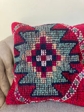 Load image into Gallery viewer, Vintage Pink and Turquoise Herki Rug Pillow
