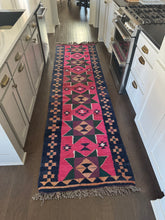 Load image into Gallery viewer, Vintage Turkish Kilim Pink and Navy Star Runner Rug