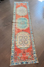Load image into Gallery viewer, Vintage Turkish Orange and Aqua Runner Rug