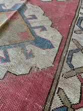 Load image into Gallery viewer, Vintage Mulberry Pink, Blue and Olive Turkish Runner Rug