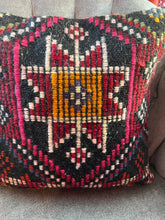 Load image into Gallery viewer, Turkish Red, Black and Pink Rug Pillow