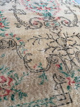 Load image into Gallery viewer, Vintage Turkish Ecru and Tan with Coral Accent Rug