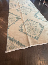 Load image into Gallery viewer, Vintage Turkish Tan with Gray and Blue Runner Rug