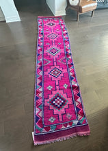 Load image into Gallery viewer, Vintage Turkish Pink and Purple Herki Runner Rug