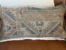 Load image into Gallery viewer, Vintage Turkish Rug Pillow Muted Navy and Tan